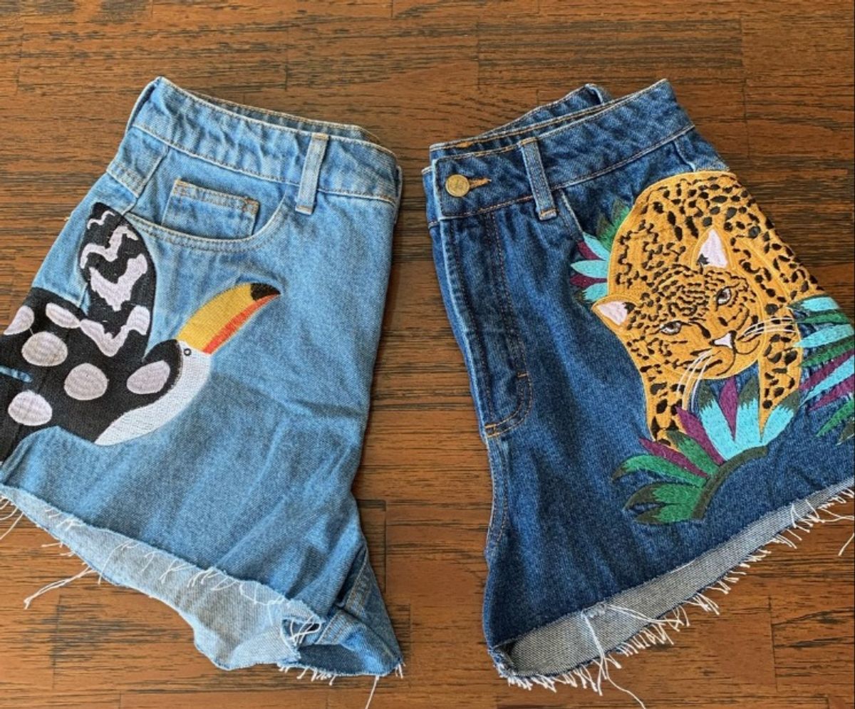 short jeans com bordado