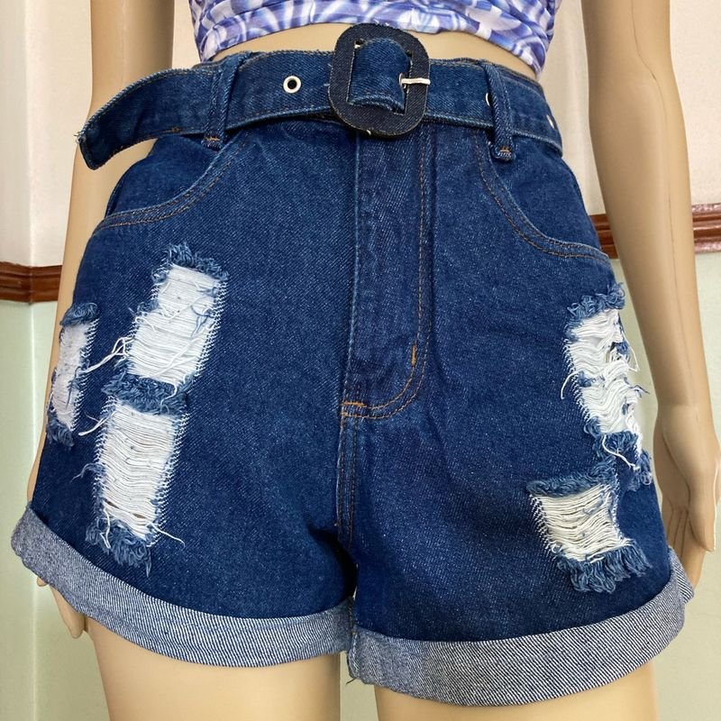 kit 2 Shorts jeans Feminino Empina Bum Bum Cintura Alta + Cinto