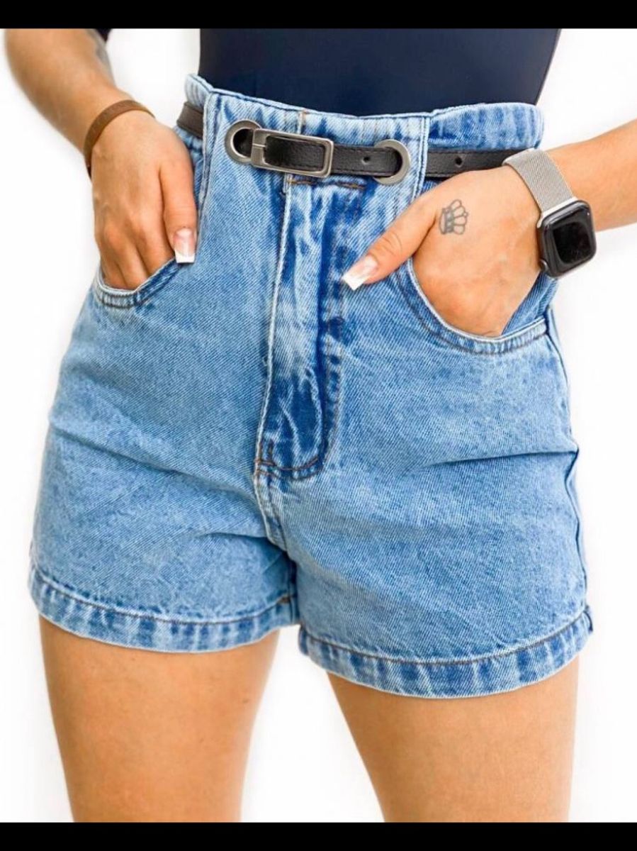 short jeans cintura alta com cinto jeans