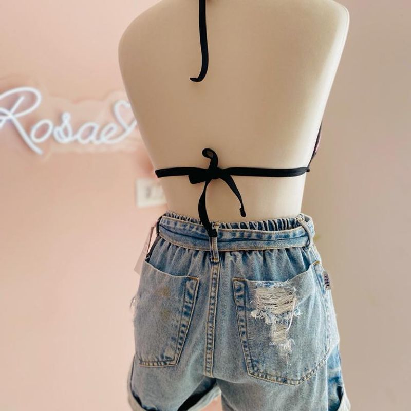 Short jeans cintura hot sale alta com laço