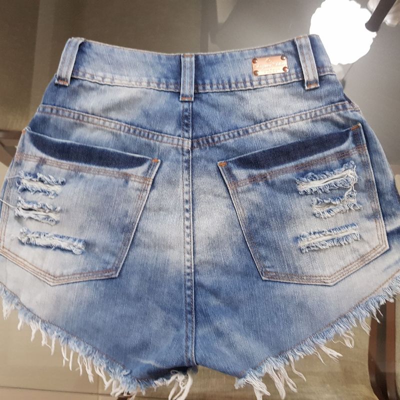 Short Jeans Cintura Alta Feminino Desfiado Roupas Femininas - RSL