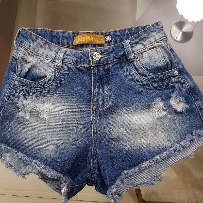 Short Jeans Cintura Alta Feminino Desfiado Roupas Femininas