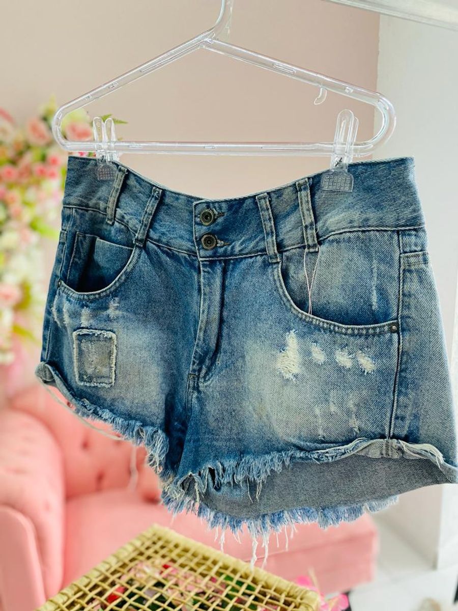 Short Jeans Claro Cintura Alta Feminino