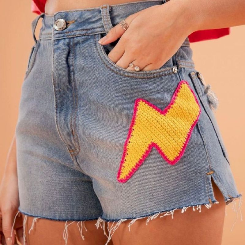 Short Jeans com Bordado em Crochê Shorts Feminino Nunca Usado 76807494  enjoei
