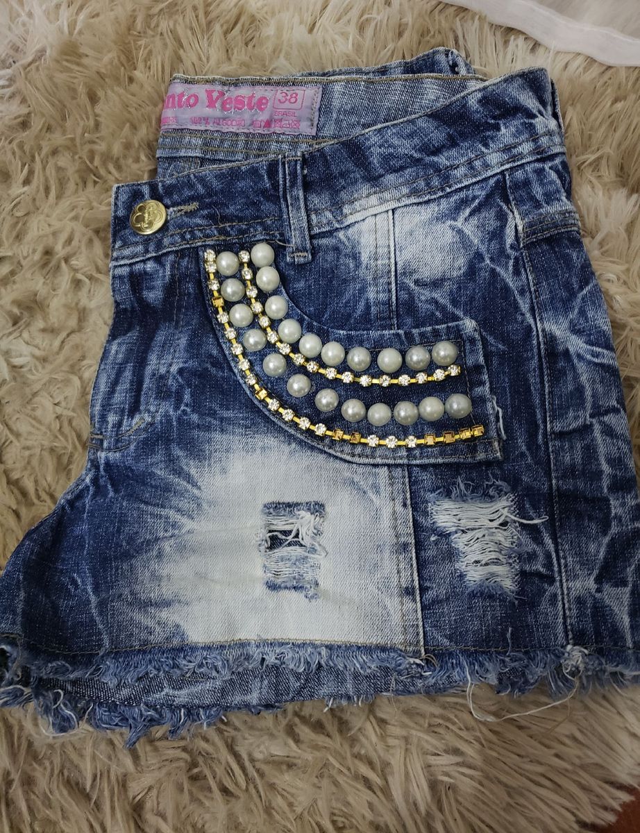 shorts jeans com pedraria