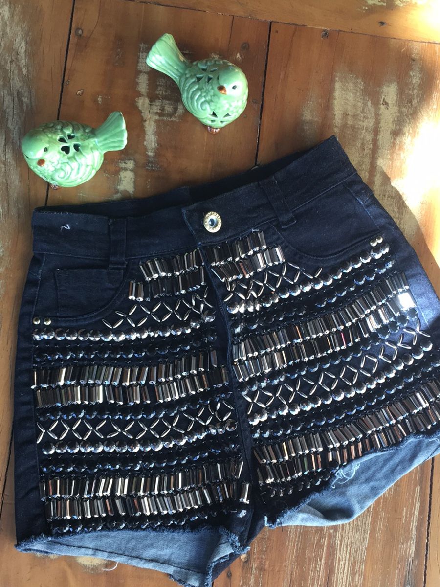 Short Jeans com Pedras Shorts Feminino Nunca Usado 43945174 enjoei