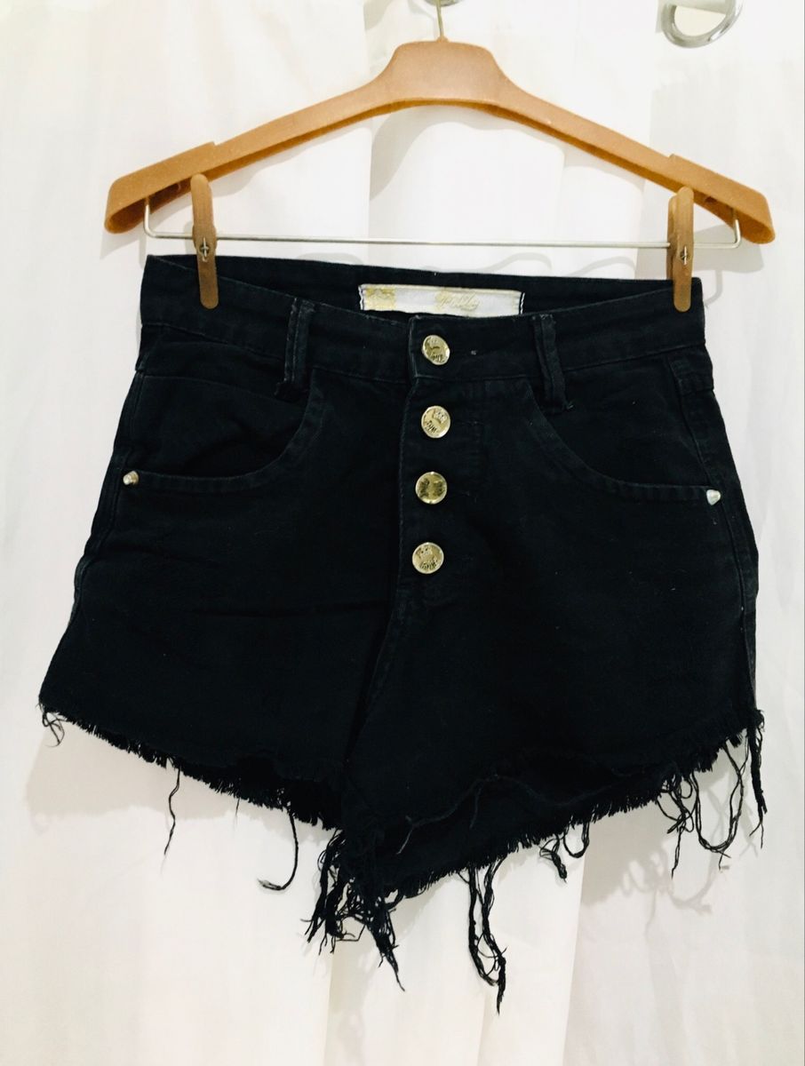 Shorts jeans curto branco\preto desfiado Feminino Verão