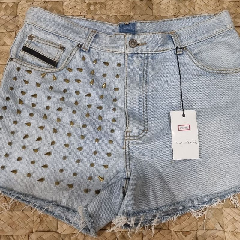 Short jeans customizado com hot sale perola