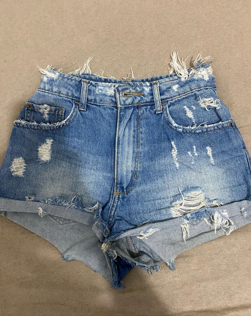 Shorts Jeans Lavagem Destroyed Hot Pants Bluesteel, Shorts Feminino Blue  Steel Usado 96217763