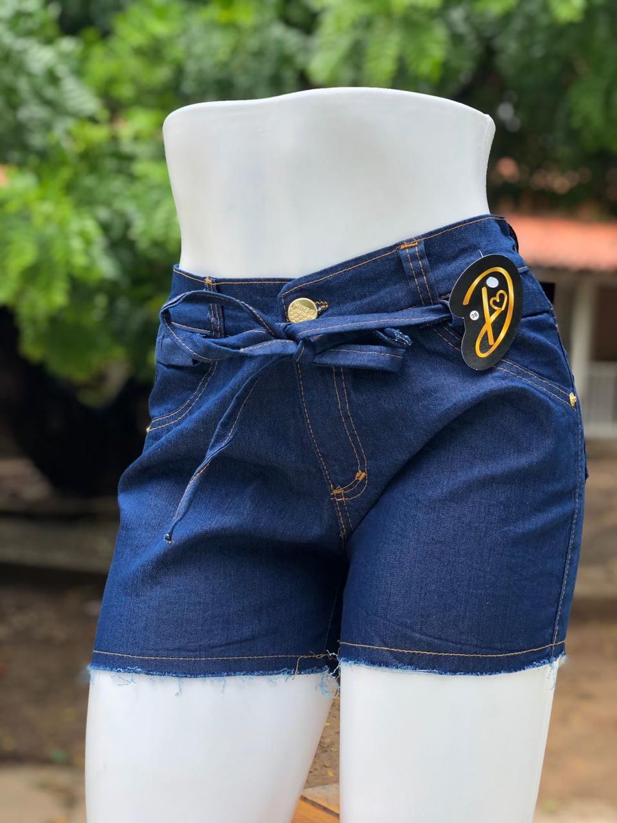Short Jeans Feminino Desfiado + Cinto 