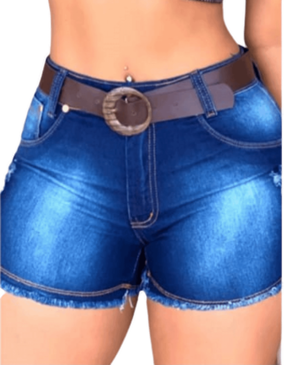 Short Jeans Feminino Cintura Alta Com Elastano Levanta Bumbum
