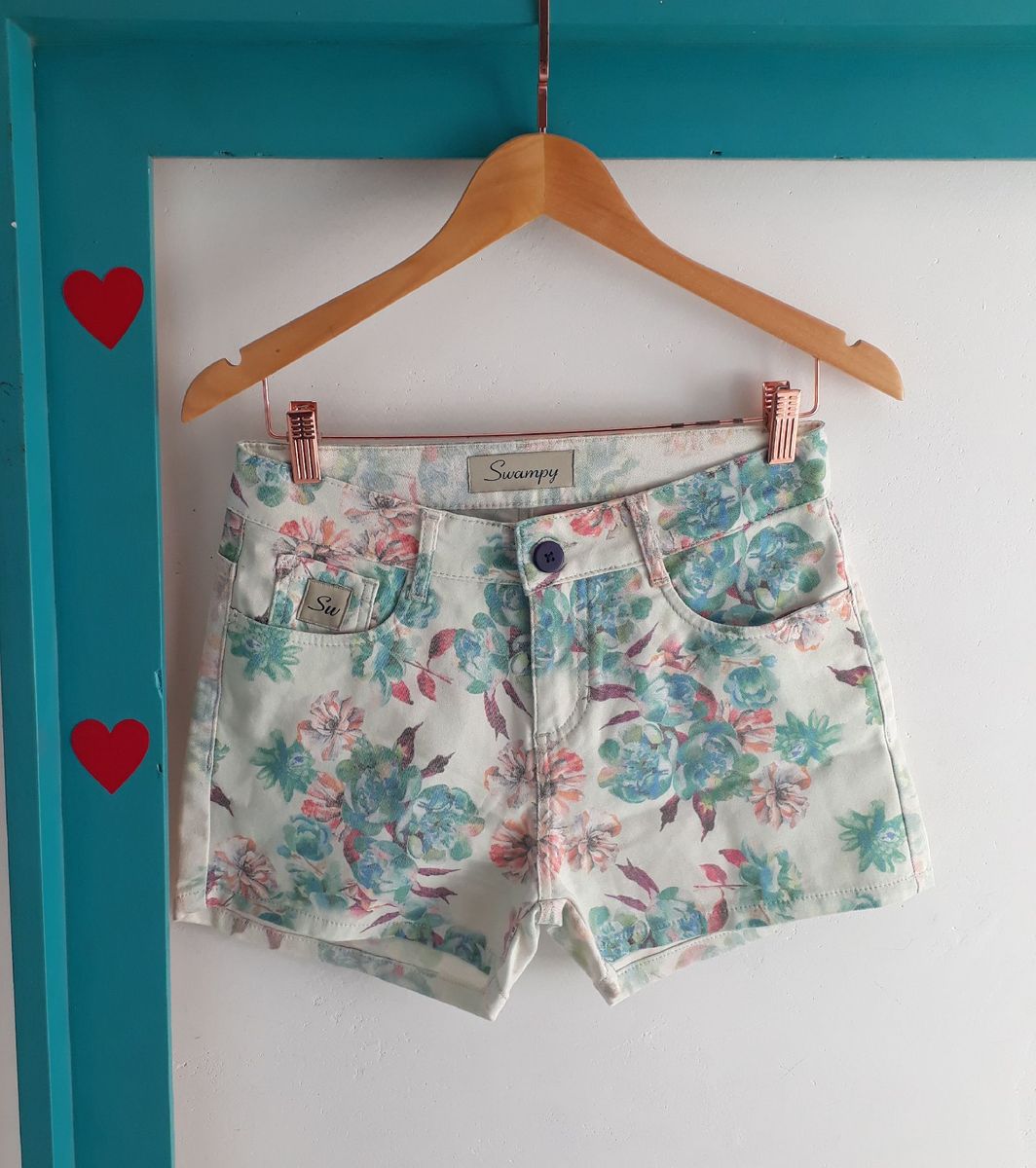 Short Jeans Feminino Estampado Floral Florido Tecido Verde e Branco  Colorido Curto Soltinho Solto | Shorts Feminino Dudalina Usado 47793466 |  enjoei