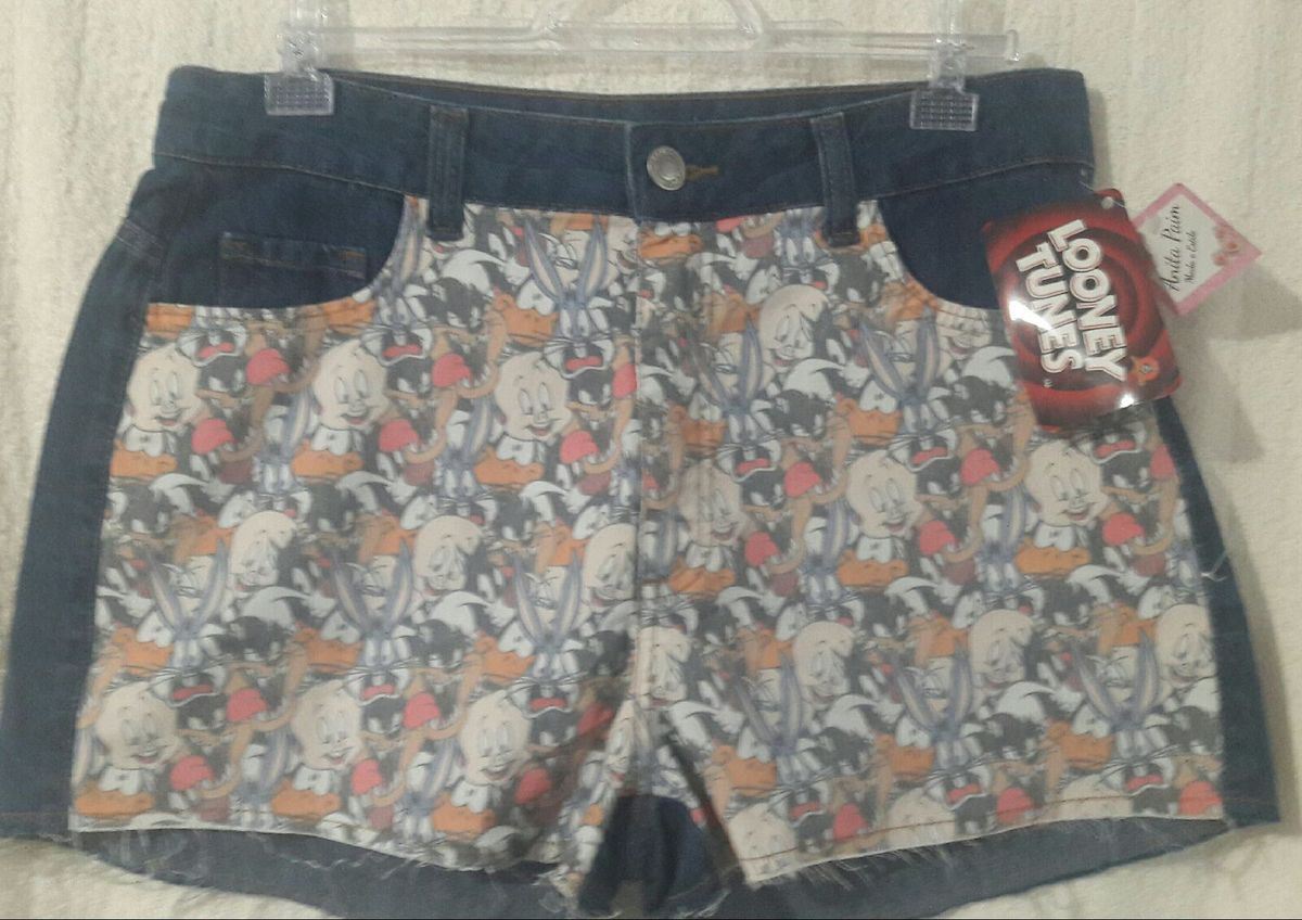 short jeans estampado feminino
