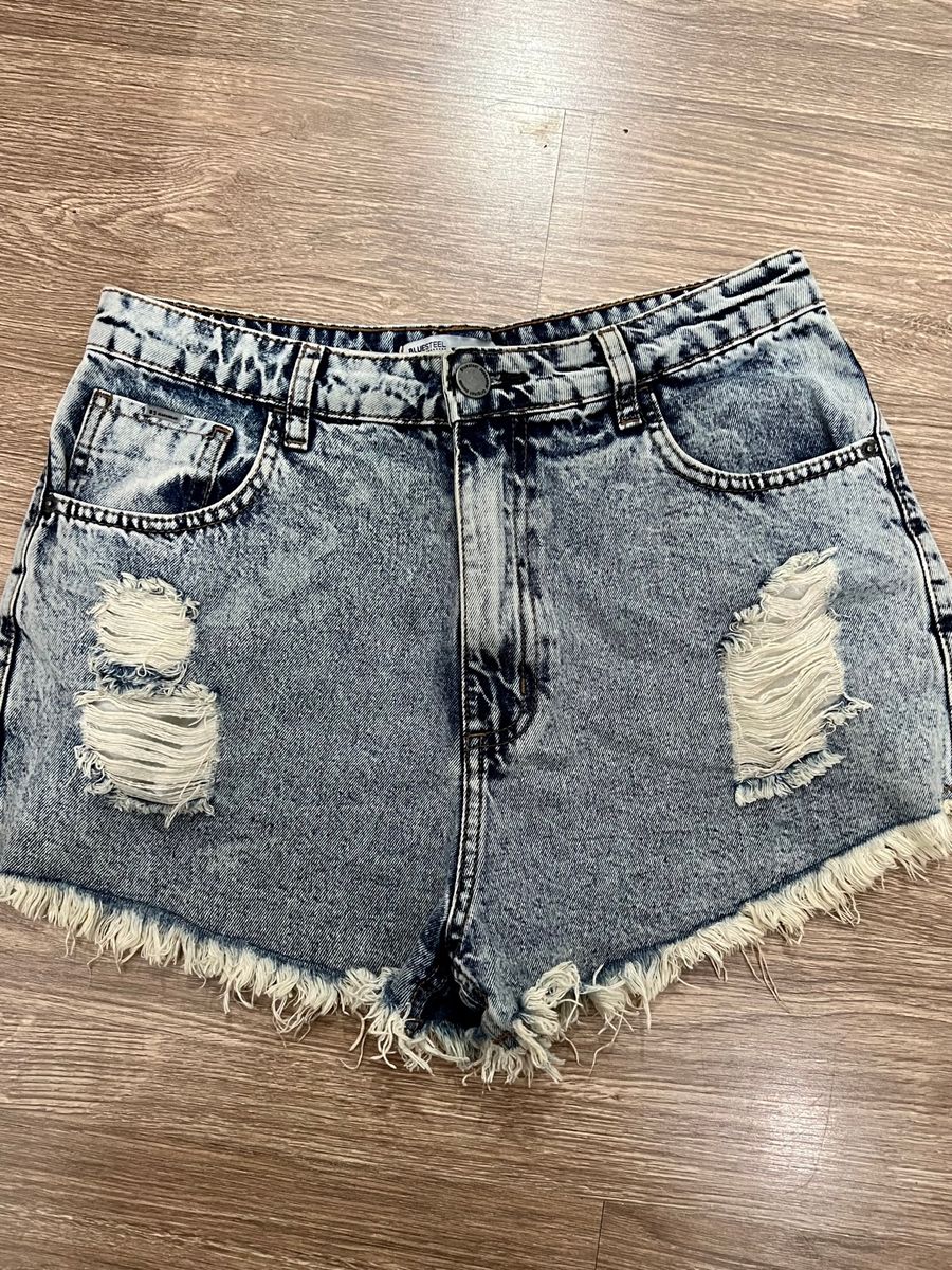 Shorts Jeans Hot Pants com Strass - Jeans Claro