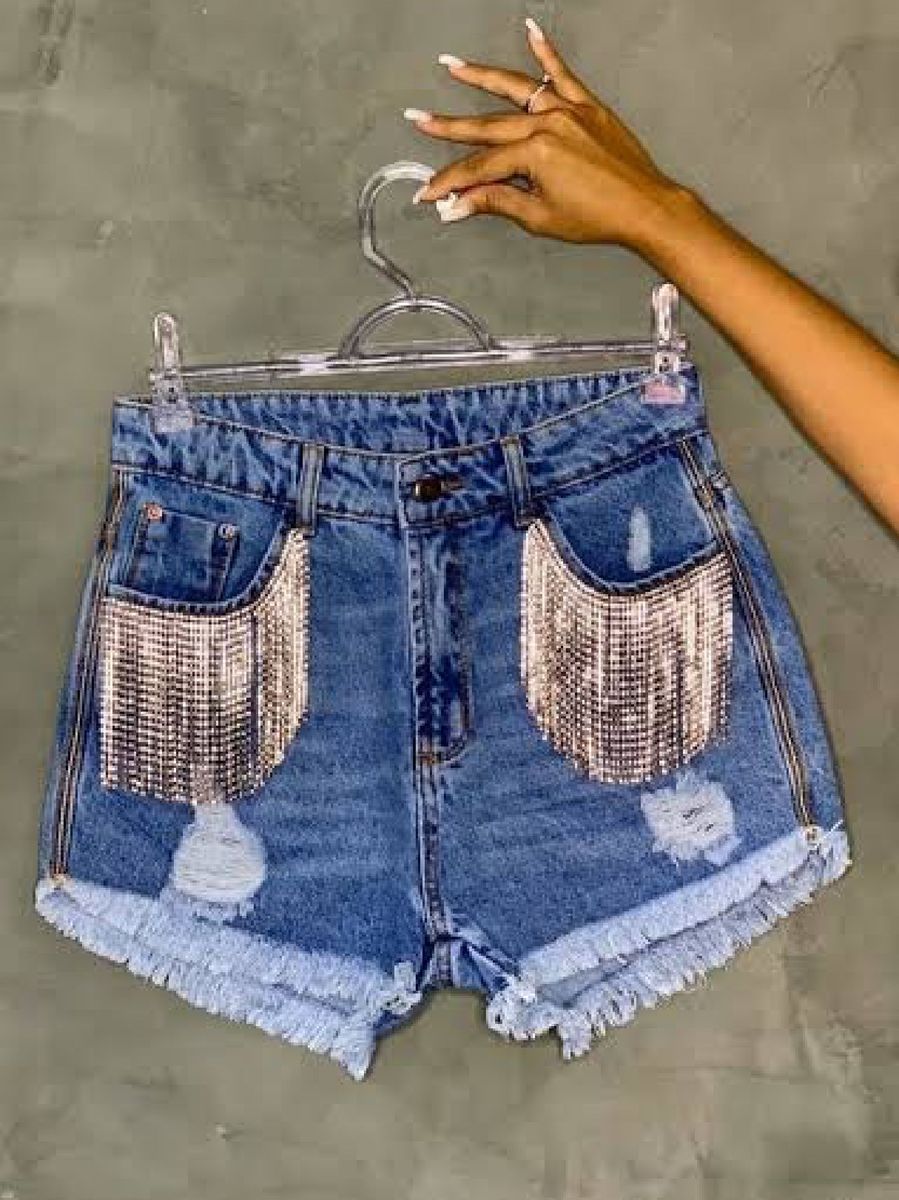 Short Slim Com Tira Em Strass