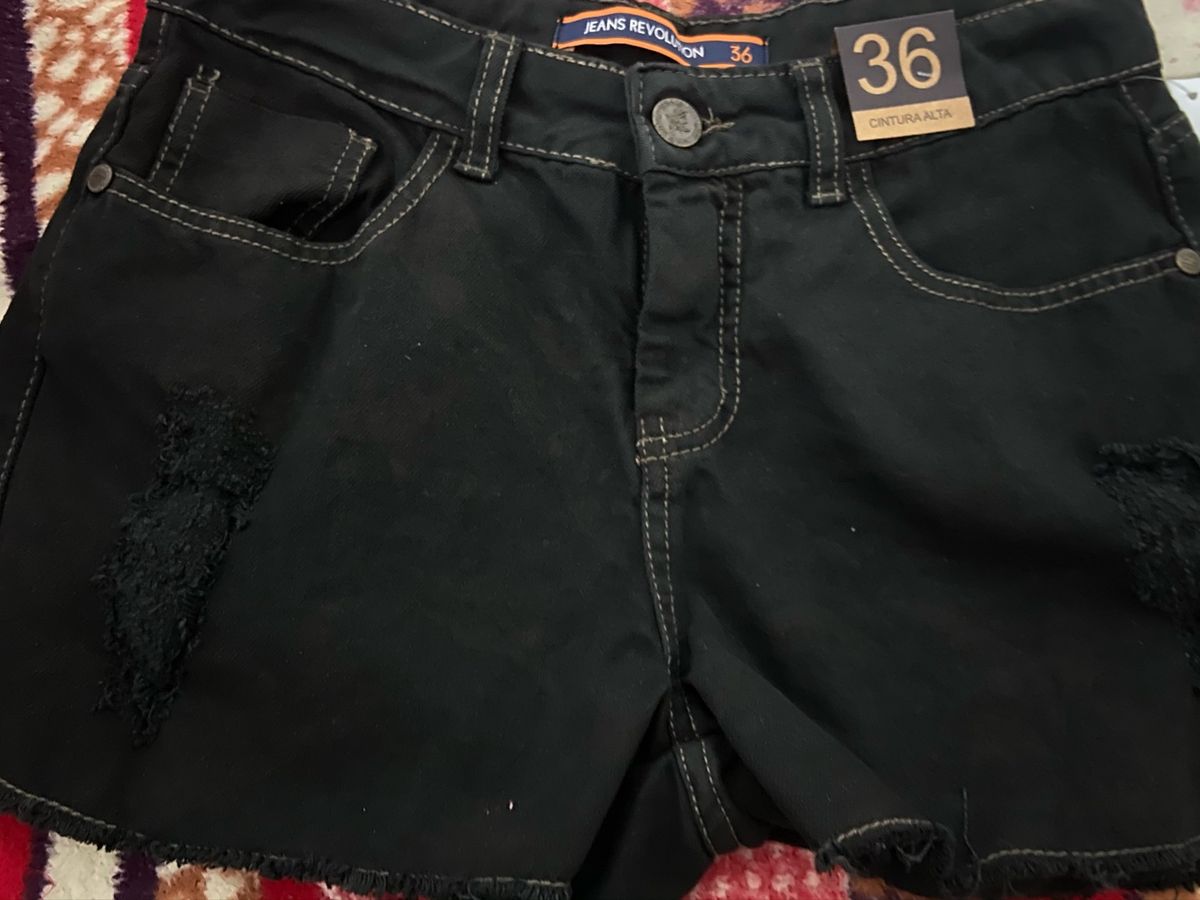 short cintura alta preto jeans