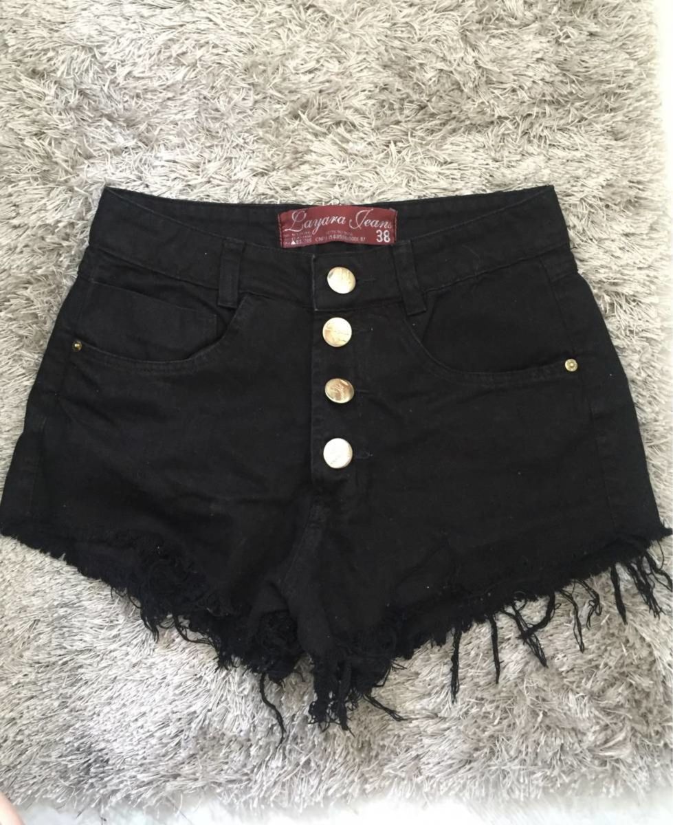 shorts jeans cintura alta preto