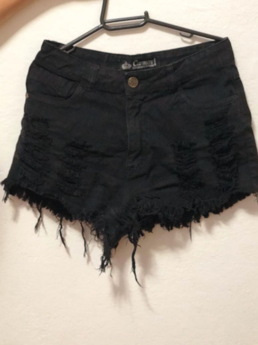 short jeans preto desfiado feminino