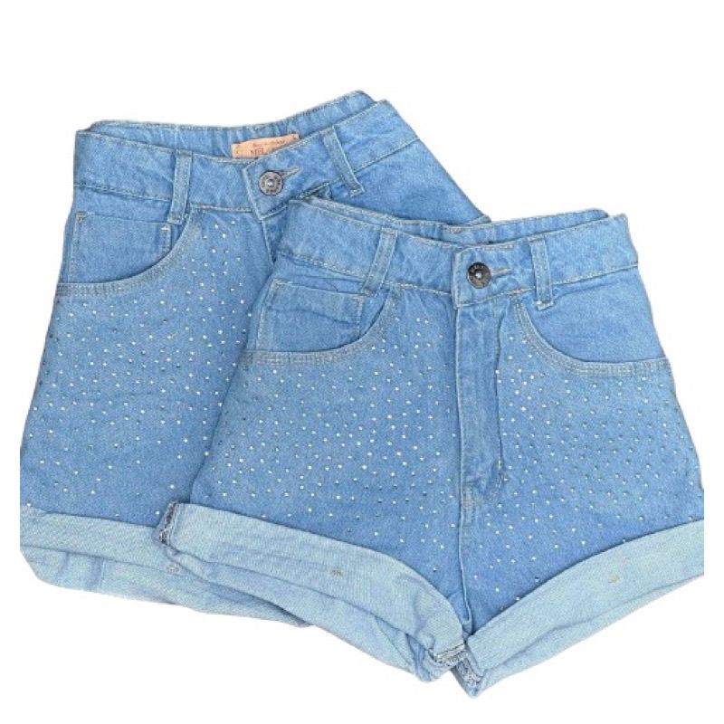 Short Jeans Feminino Kiss Trabalhado Em Strass C/lycra