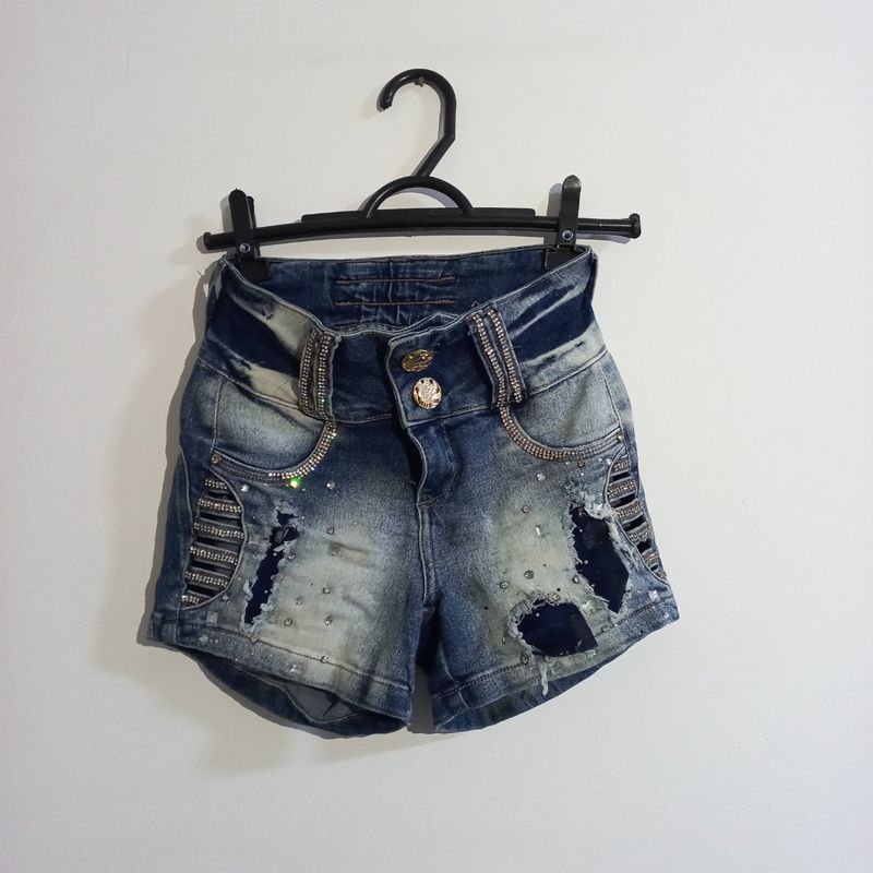 Short Jeans Tamanho 34 com Pedra Strass, Shorts Feminino Afront Usado  86430422