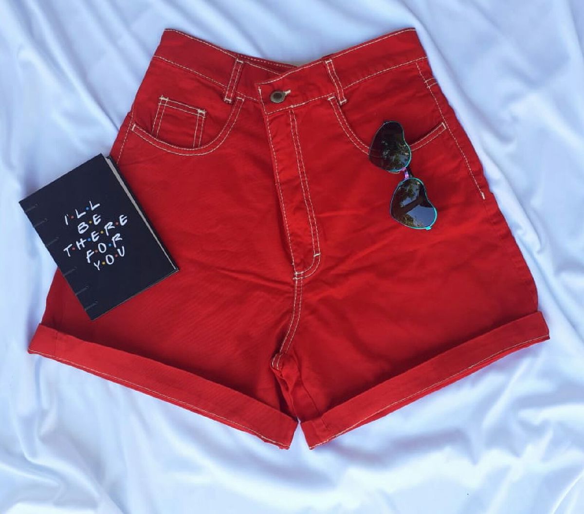 Bermuda jeans vermelha feminina top