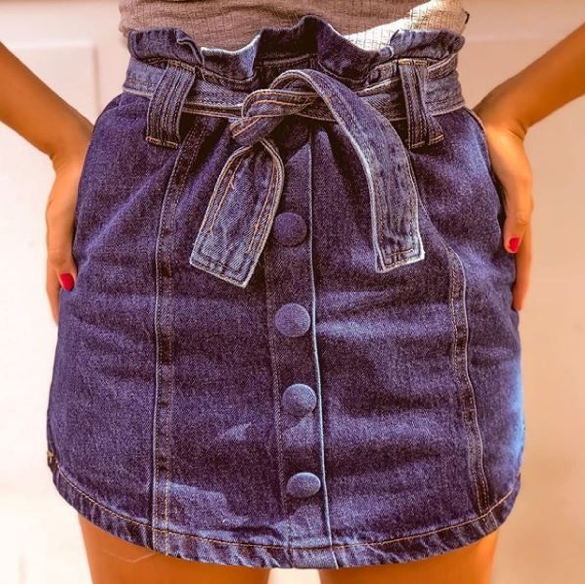 saia jeans com botoes