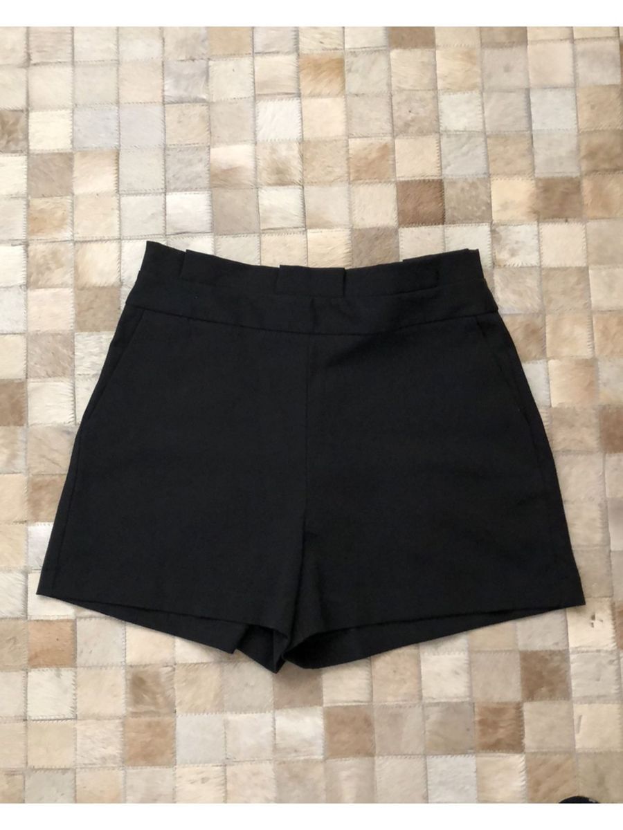 short alfaiataria preto cintura alta