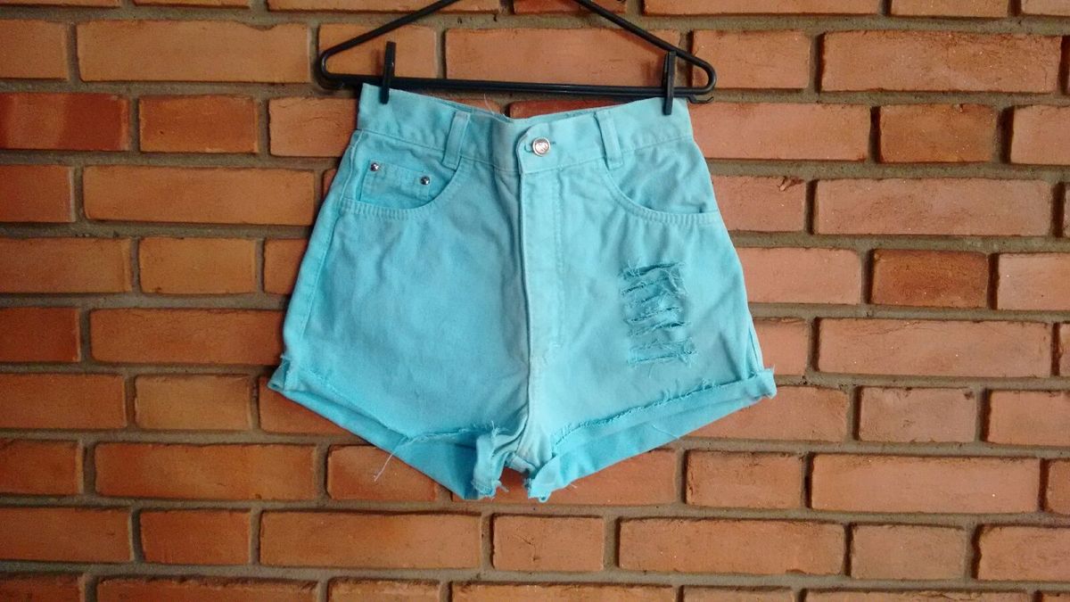 shorts azul agua destroyed - short feito-a-mao