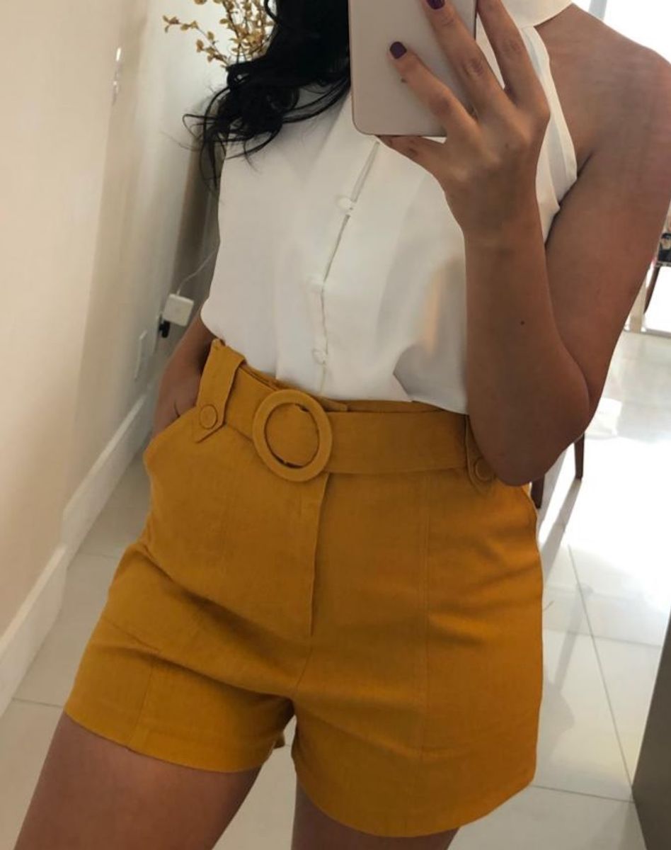 short amarelo cintura alta
