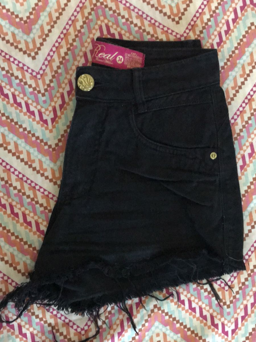 short cintura alta preto jeans