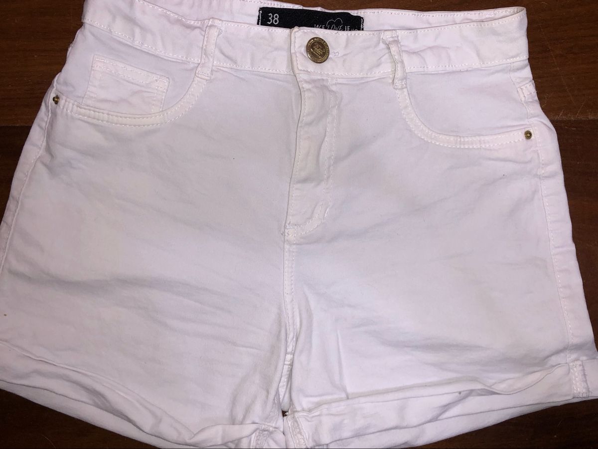 short cintura alta jeans branco