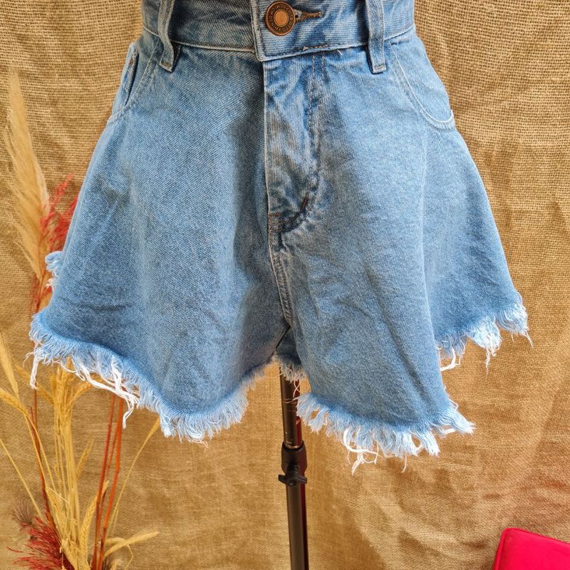 Short Feminino Jeans Azul Escuro Detonado Curto Verão 2023