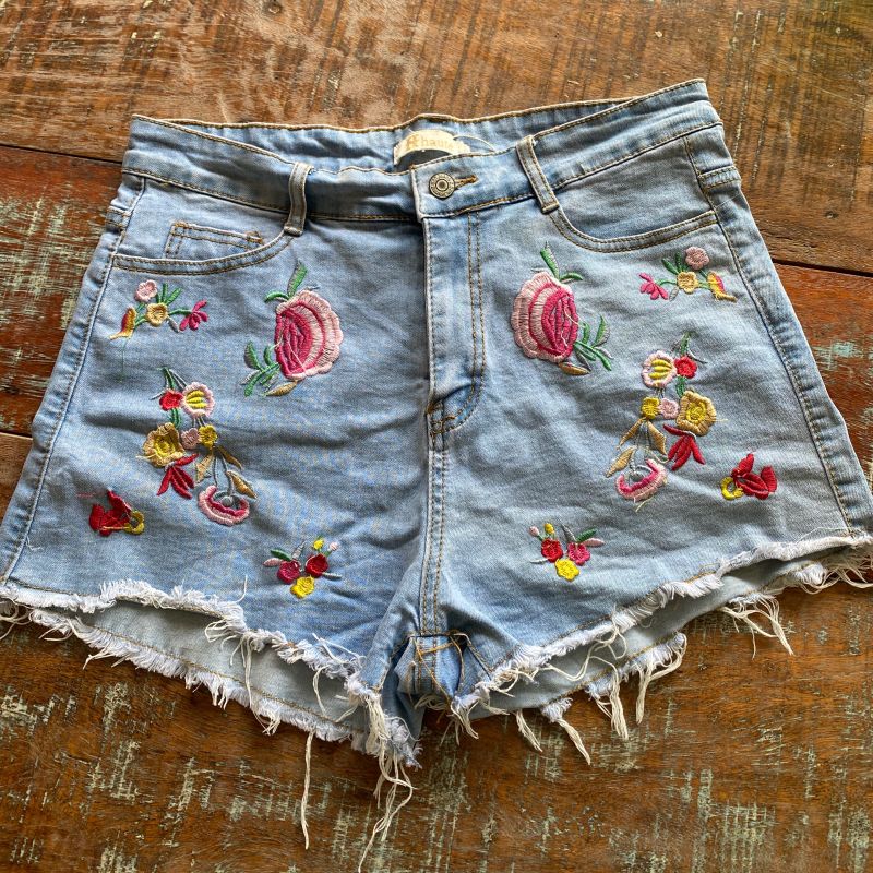 Short jeans hot sale bordado flores