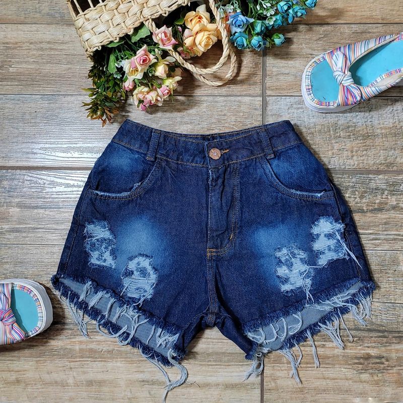 Shorts Jeans Feminino com Efeito Destroyed e No Bolso Diferenciado, Shorts  Feminino Nunca Usado 68224794