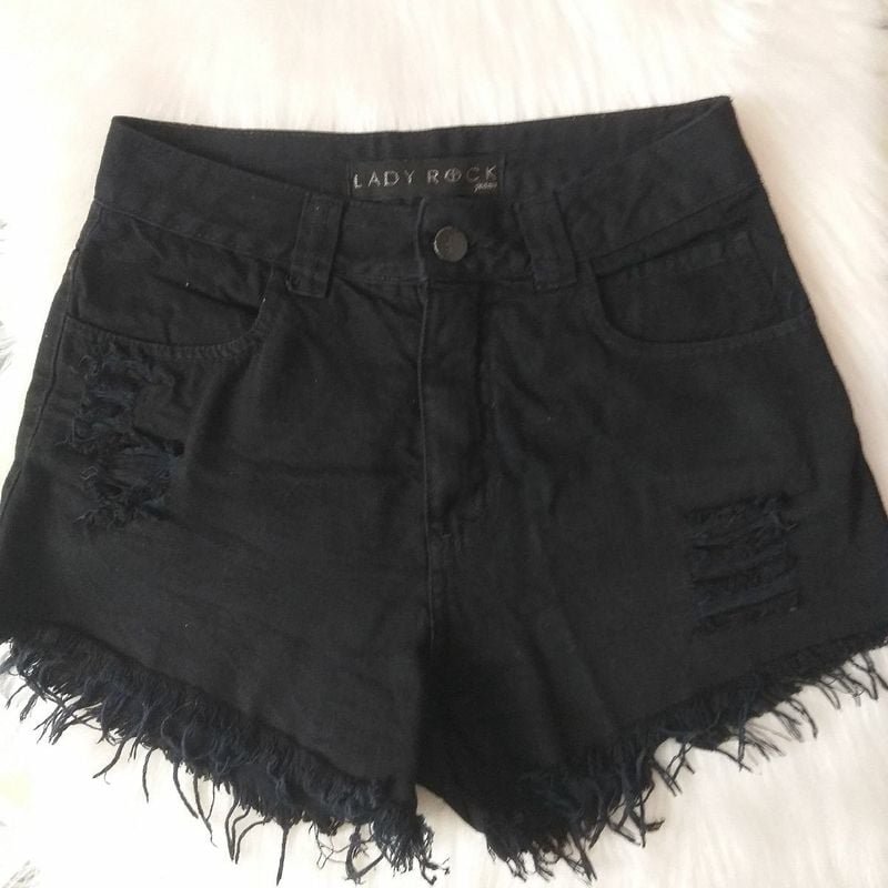 Denim Shorts Short Lady Rock Preto Short Hot Pants Jeans Lady Rock