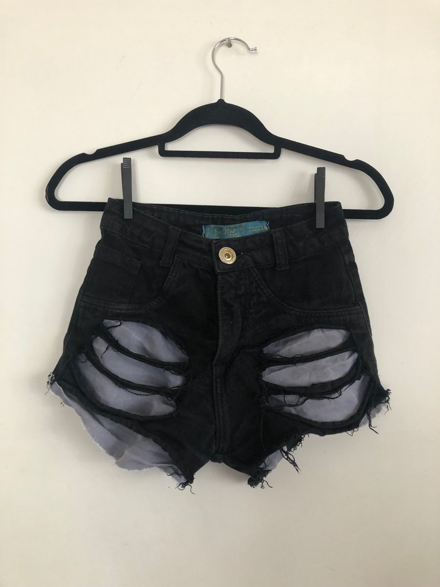 Short jeans store preto rasgado feminino