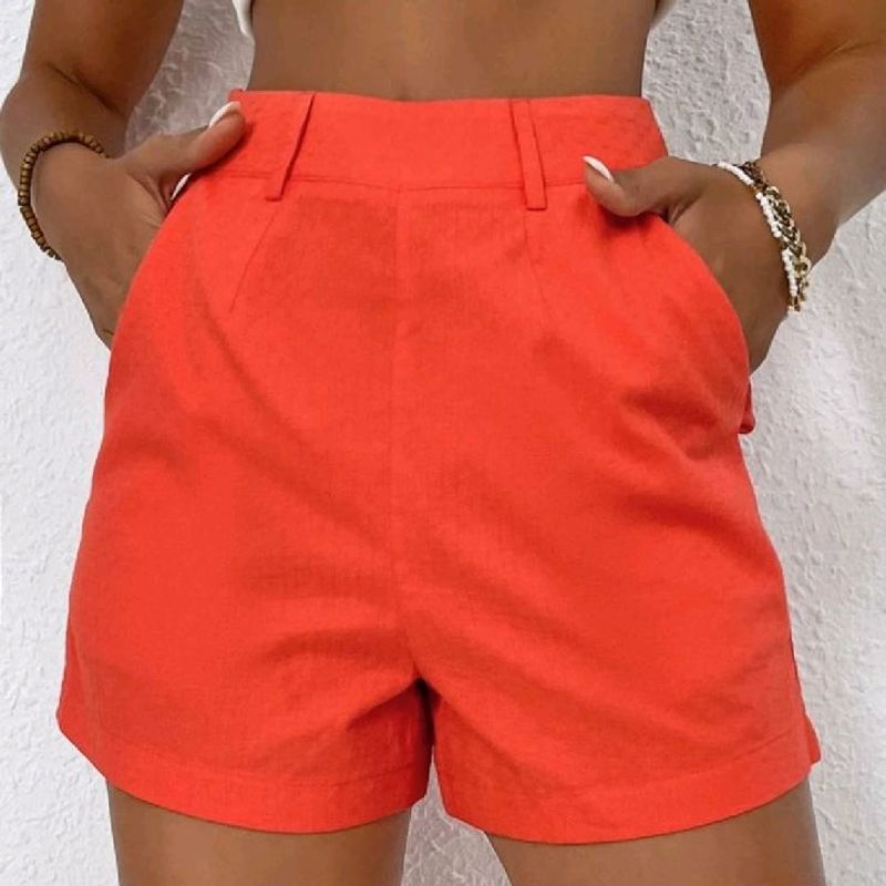 Shorts Laranja Cintura Alta Shein, Shorts Feminino Shein Nunca Usado  87327784