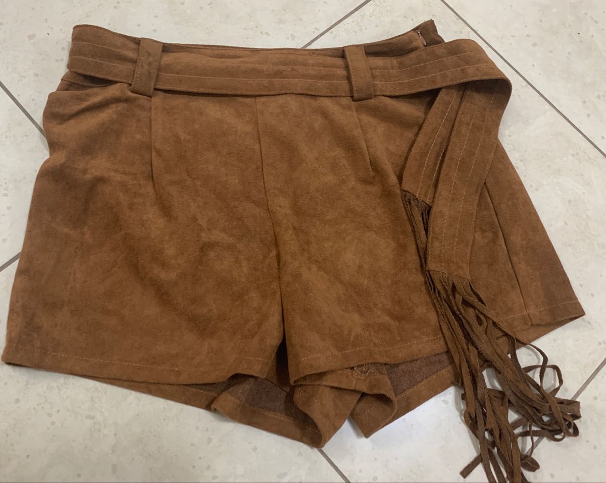 shorts suede cintura alta