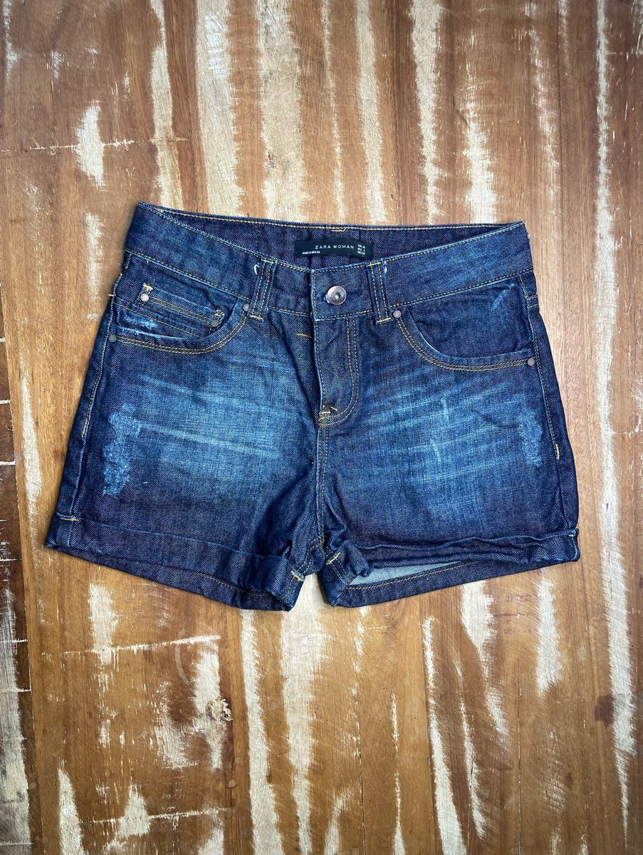 Shorts Zara Jeans Azul Marinho Básico e Versátil Shorts Feminino Zara