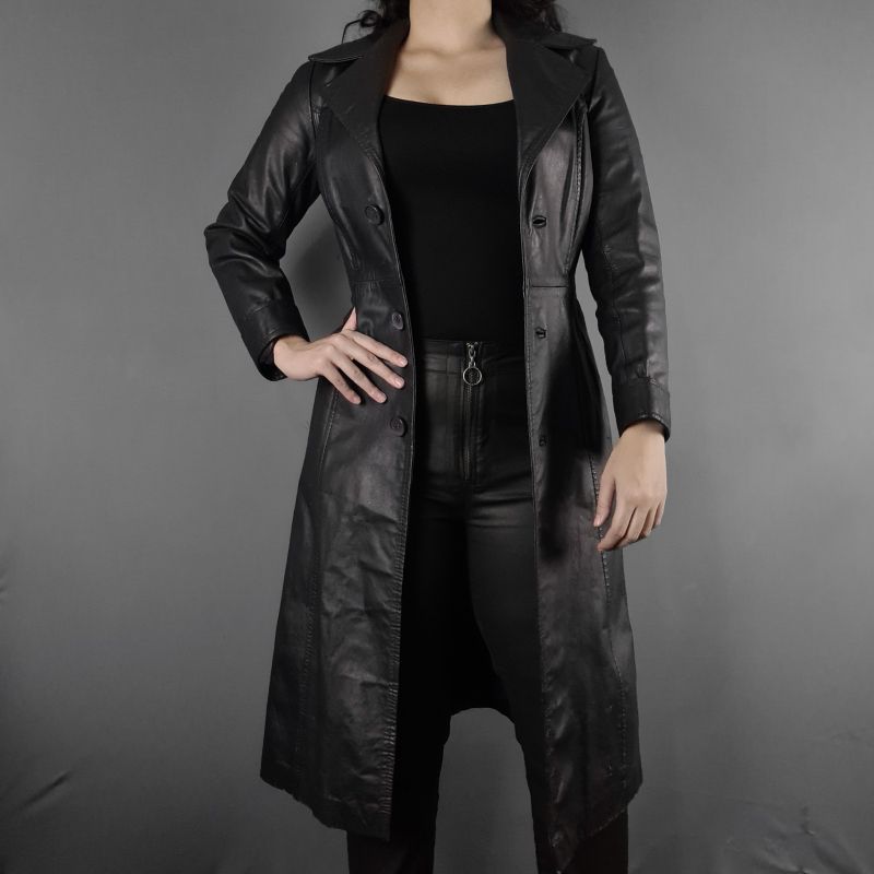 Sobretudo de Couro Legítimo Vintage Feminino Casaco Feminino