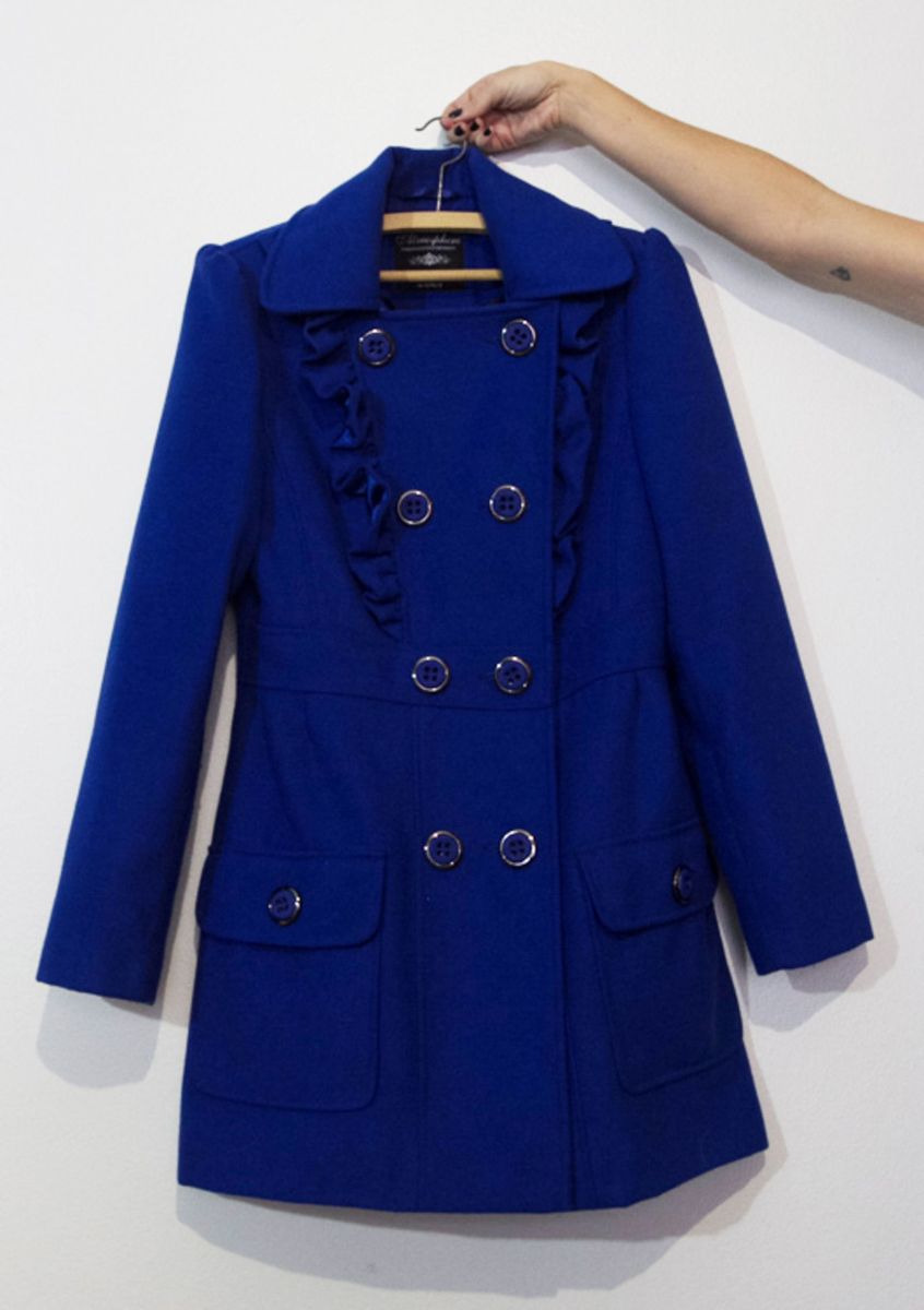 casaco lã batido feminino azul