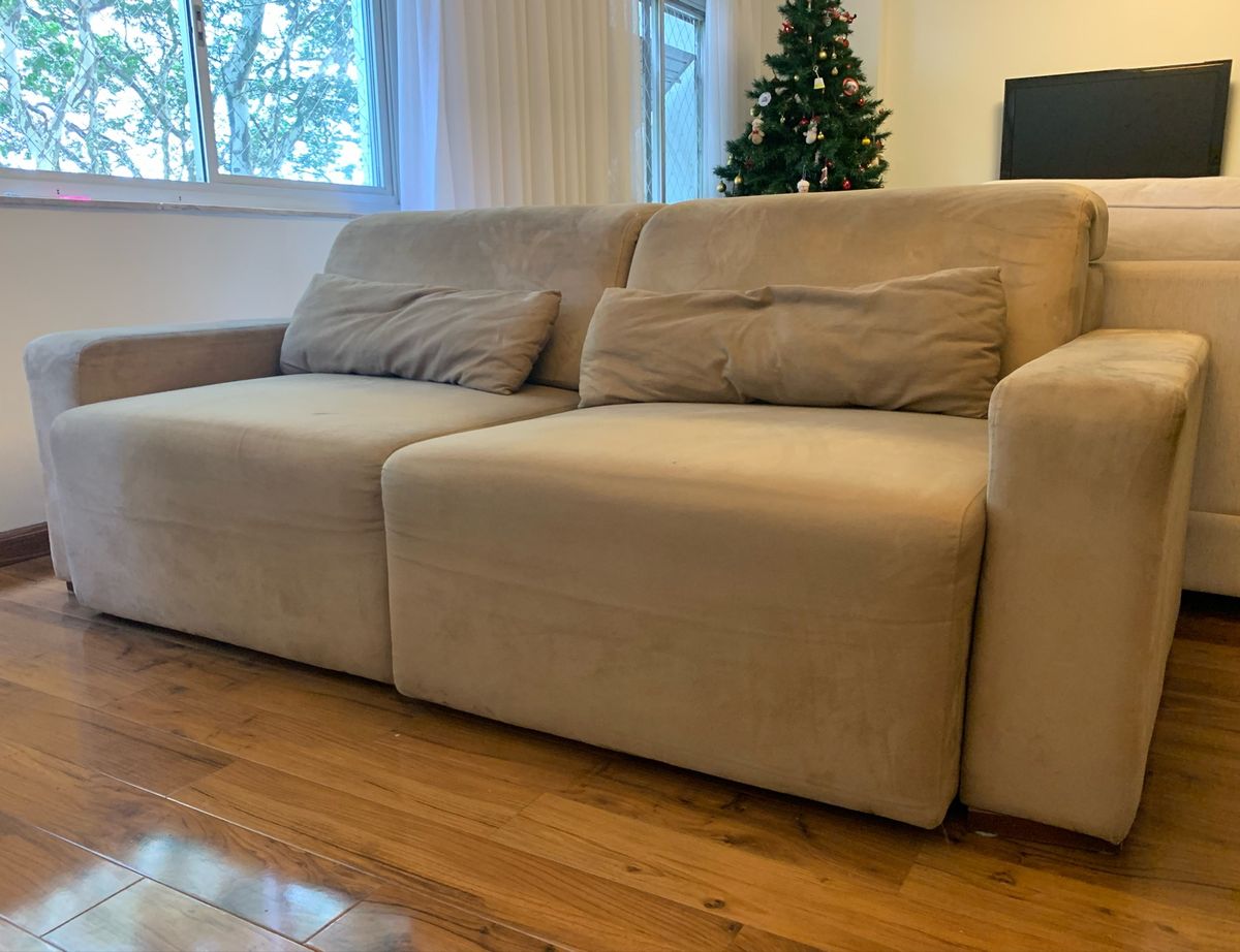 Sofá 3 Lugares com Assento Retrátil em Suede Sofá Comprado Na Rua