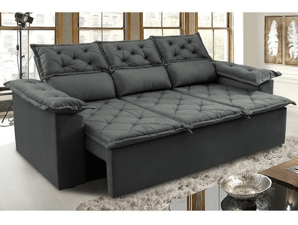 Sofá 3 Lugares Retrátil Cama Inbox Compact 2,00m Cinza Sofá Sofá 3