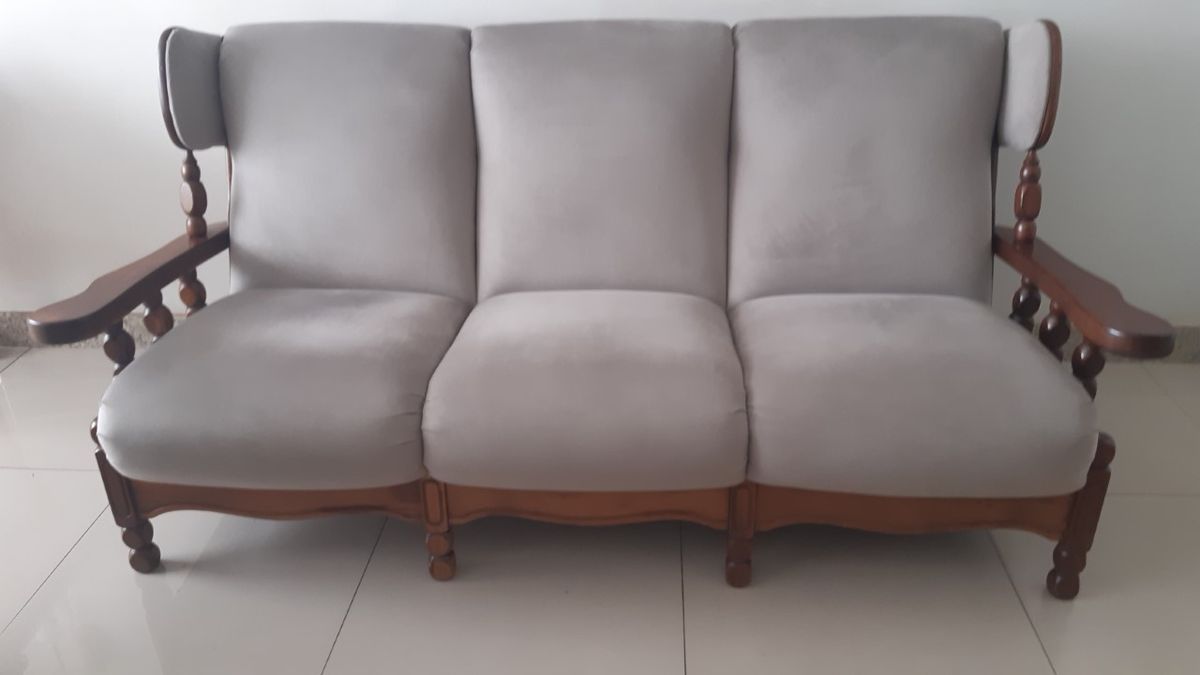 Sofa Antigo 3 Lugares em Madeira e Tecido. | Sofá Usado 67355273 | enjoei