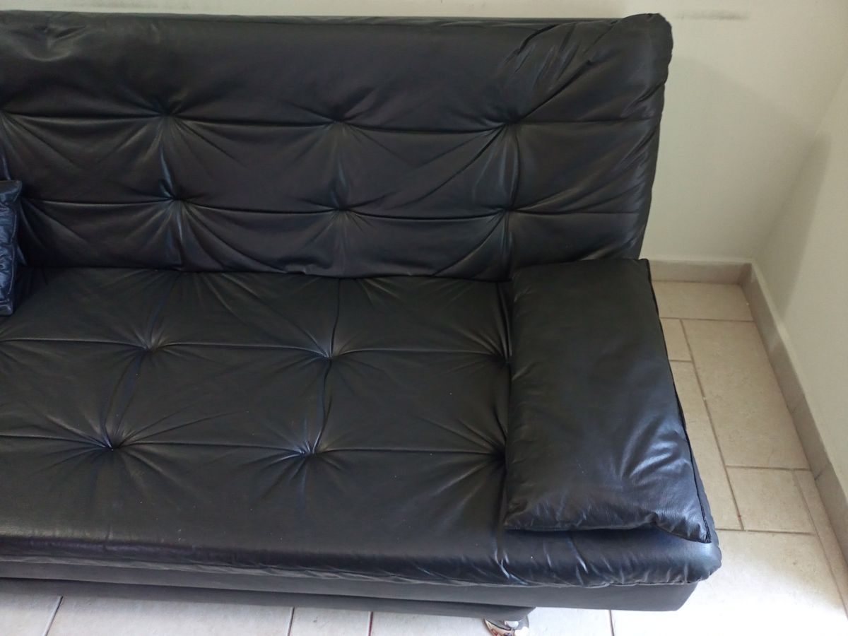 Sofácama 3 Lugares Casal Premium Couro Sintético Preto Sofá Mobly