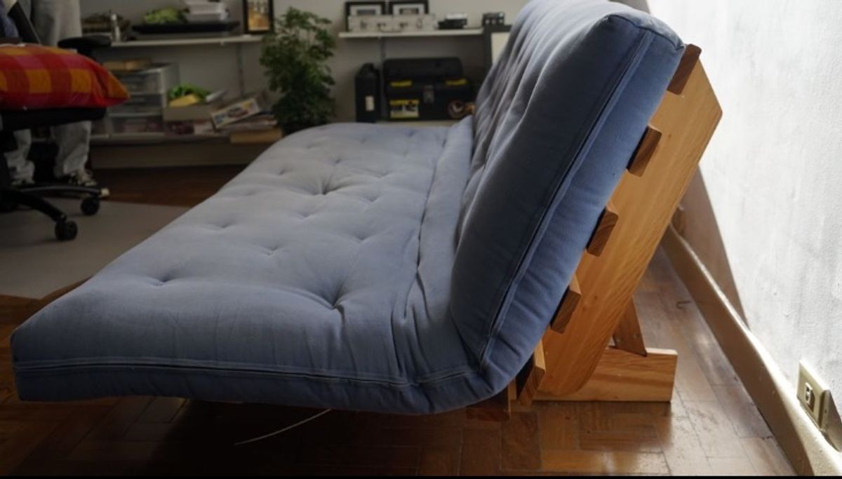Sofácama Futon Azul Sofá Futon Company Usado 58462659 enjoei