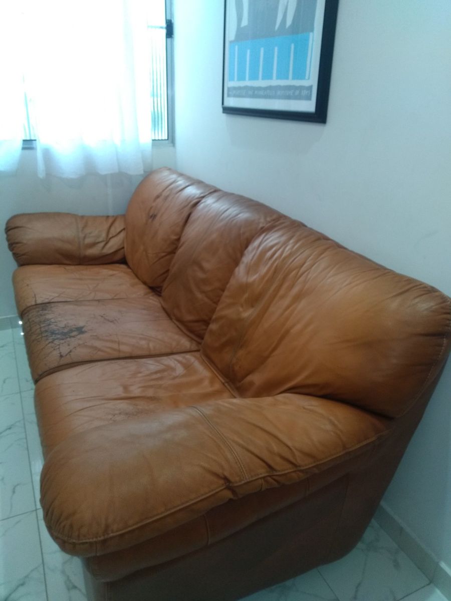 Sofá de Couro Legítimo 3 Lugares Sofá Usado 75422292 enjoei