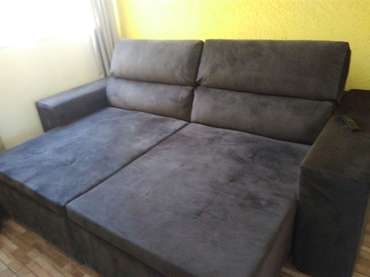 Sofá Retrátil 3 Lugares Cor Marrom Tecido Camurça Sofá Loja Pieta