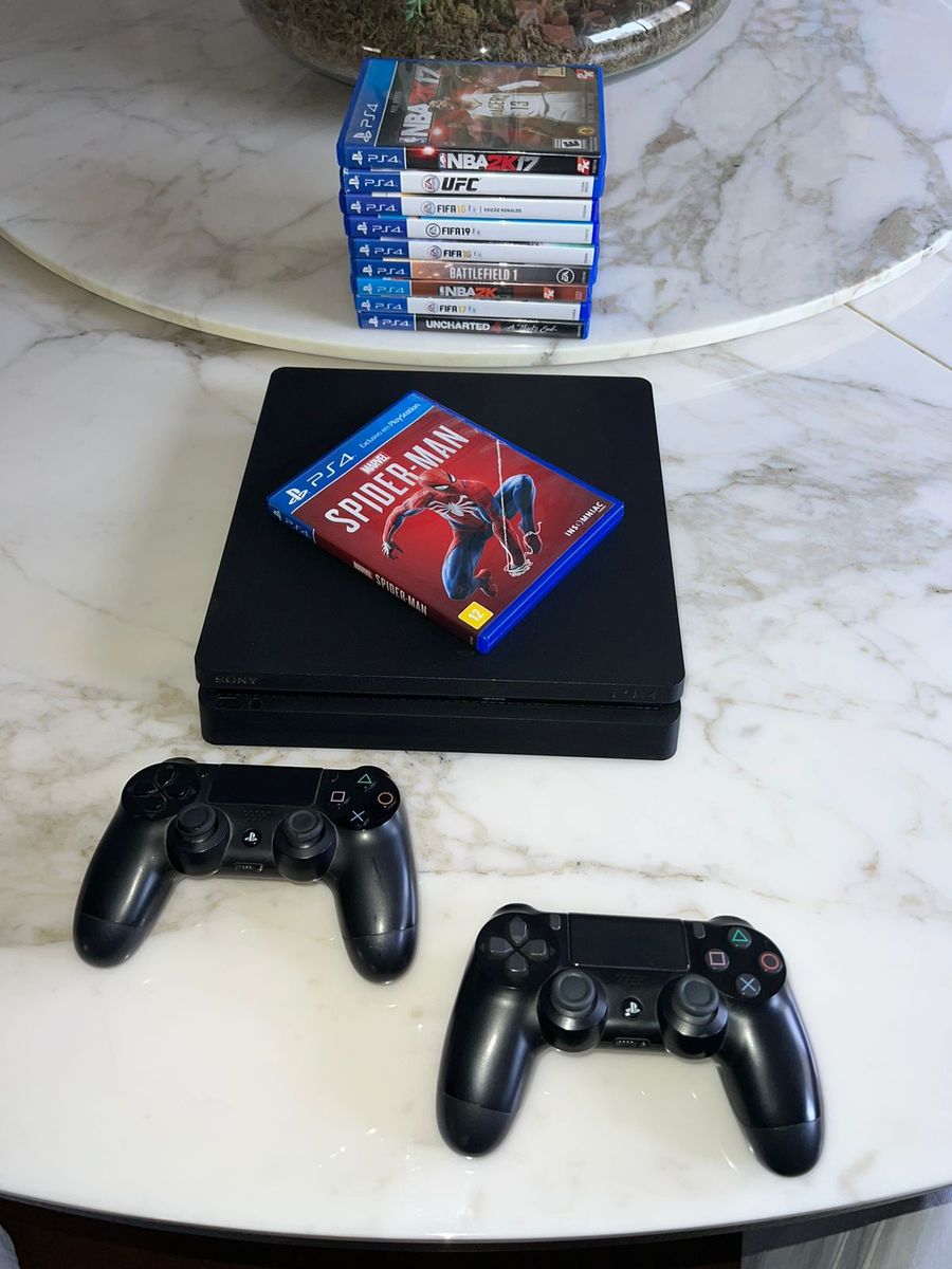 Sony Playstation 4 Slim 500gb Usado + 2 Controles + 10 Jogos Console