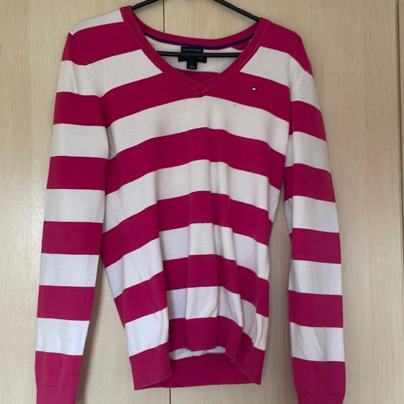 Suéter Tommy Hilfiger Rosa e Branco, Casaco Feminino Tommy Hilfiger Usado  80815718